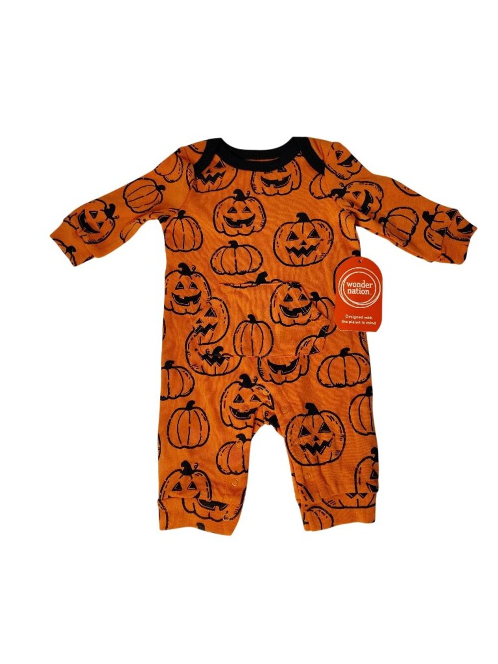 Wonder Nation Infant 0 to 3 Months One Piece Pumpkin Halloween Baby Romper